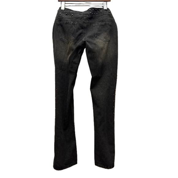 JADED LONDON Studded Low Rise Jeans W30 Black Distressed Punk Y2K Style Belt - Picture 3 of 15